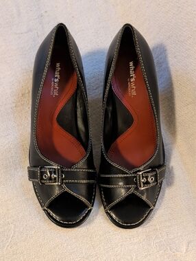AEROSOLES Black Peep-Toe Buckle Heels